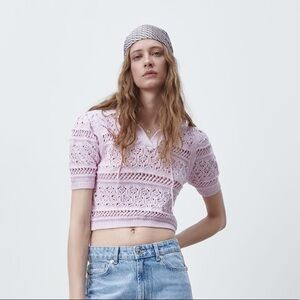 Zara POINTELLE KNIT TOP S